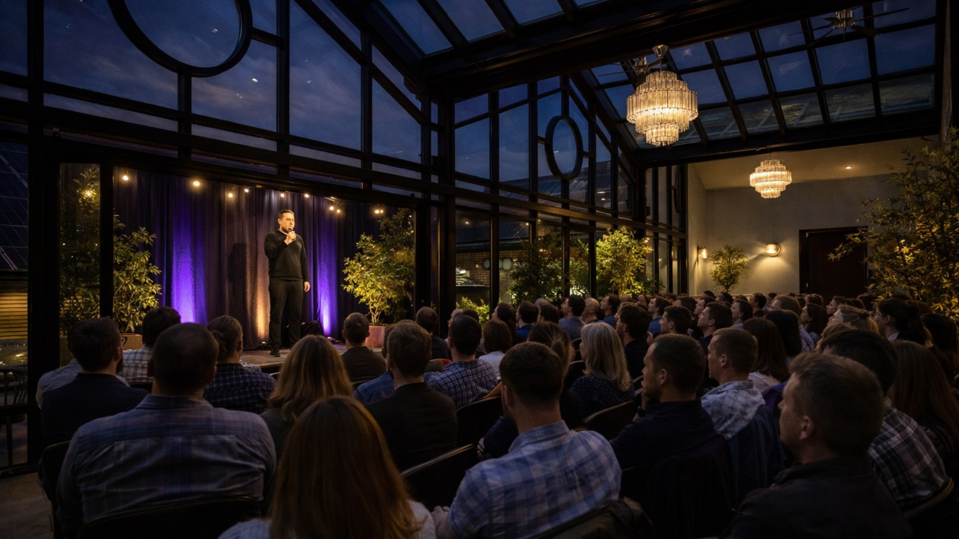 image of comedy club in the conservatory at Cedar Court Bradford